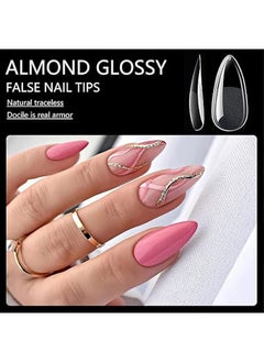 Pinpai Almond Fake Gel Nail Tips 120pcs Almond Press on Nails Medium French Design Clear Full Cover Artificial Almond False Nails Transparent Semi Frosted Nail Plate for Home DIY Nail Salon Nail Extension  - Image 4