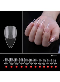 Pinpai Almond Fake Gel Nail Tips 120pcs Almond Press on Nails Medium French Design Clear Full Cover Artificial Almond False Nails Transparent Semi Frosted Nail Plate for Home DIY Nail Salon Nail Extension  - Image 2