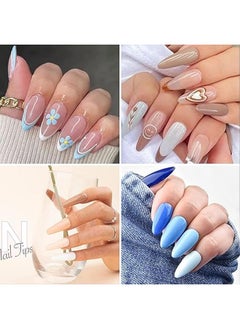 Pinpai Almond Fake Gel Nail Tips 120pcs Almond Press on Nails Medium French Design Clear Full Cover Artificial Almond False Nails Transparent Semi Frosted Nail Plate for Home DIY Nail Salon Nail Extension  - Image 3