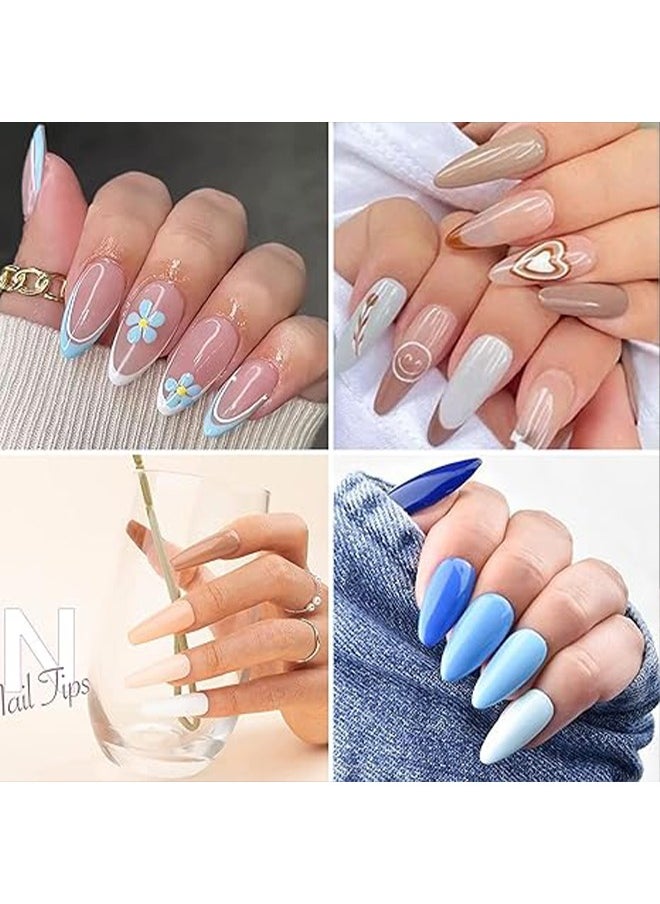 Pinpai Almond Fake Gel Nail Tips 120pcs Almond Press on Nails Medium French Design Clear Full Cover Artificial Almond False Nails Transparent Semi Frosted Nail Plate for Home DIY Nail Salon Nail Extension  - Image 3