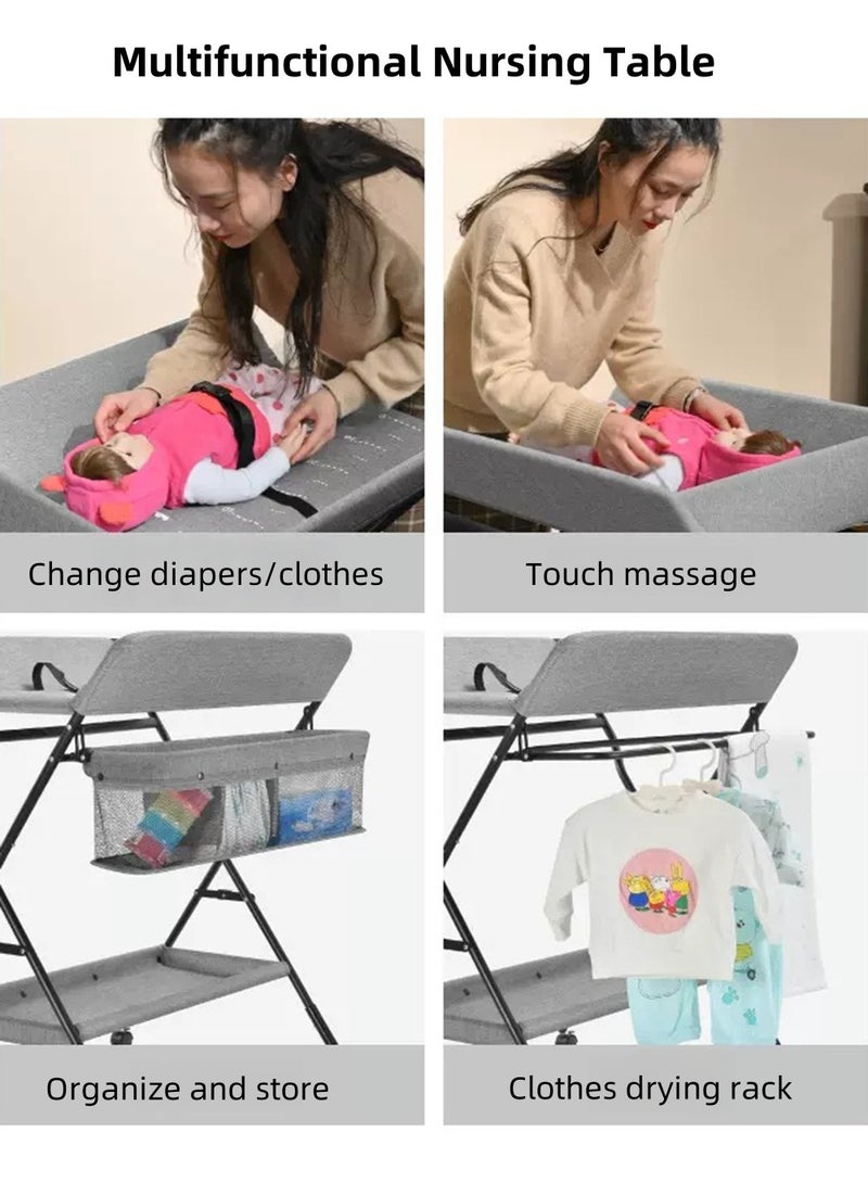 EzzySo Foldable Baby Changing Table with Wheels Baby Diaper Changing Tables 3 level Height Adjustable Infant Care Station with Storage Shelf and Storage Bag  - Image 2