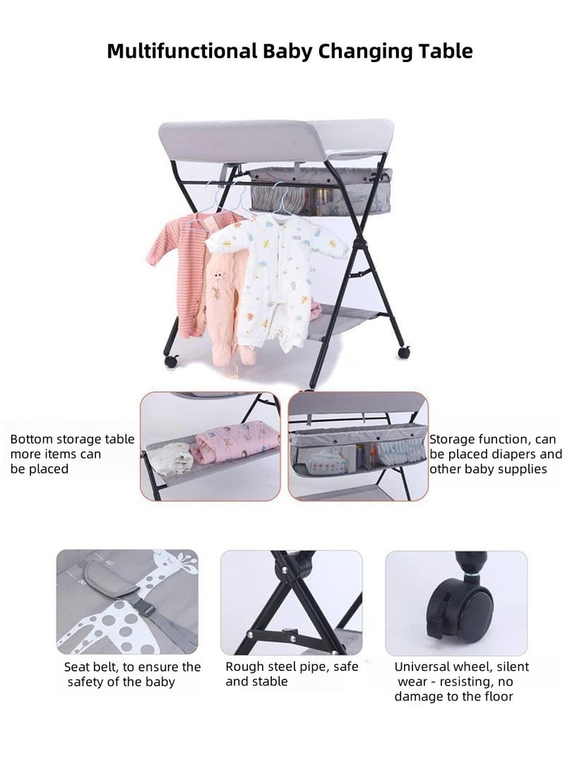 EzzySo Foldable Baby Changing Table with Wheels Baby Diaper Changing Tables 3 level Height Adjustable Infant Care Station with Storage Shelf and Storage Bag  - Image 3