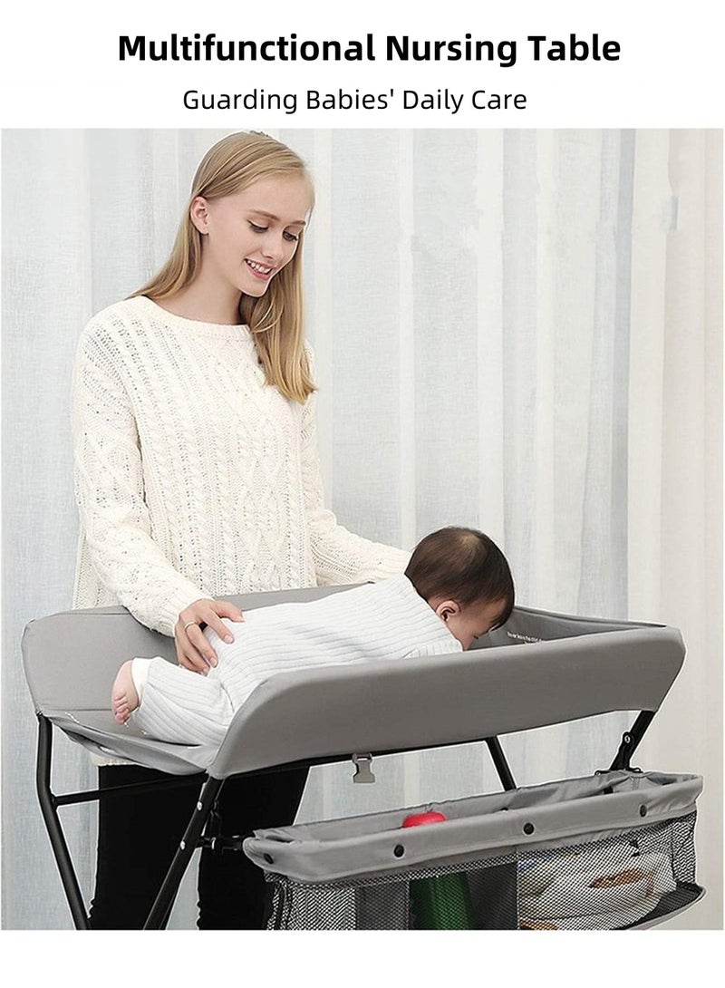 EzzySo Foldable Baby Changing Table with Wheels Baby Diaper Changing Tables 3 level Height Adjustable Infant Care Station with Storage Shelf and Storage Bag  - Image 5