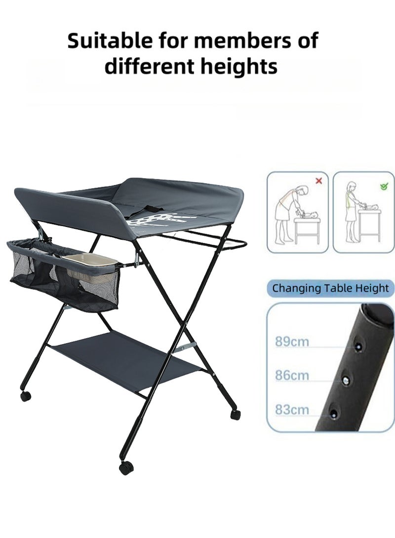 EzzySo Foldable Baby Changing Table with Wheels Baby Diaper Changing Tables 3 level Height Adjustable Infant Care Station with Storage Shelf and Storage Bag  - Image 4