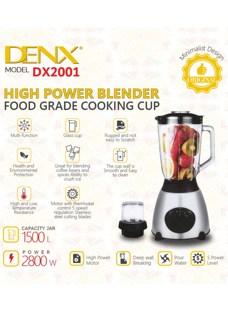 Denx - High Power Electric Blender with Grain Grinder 2800W-1.5L - Image 1