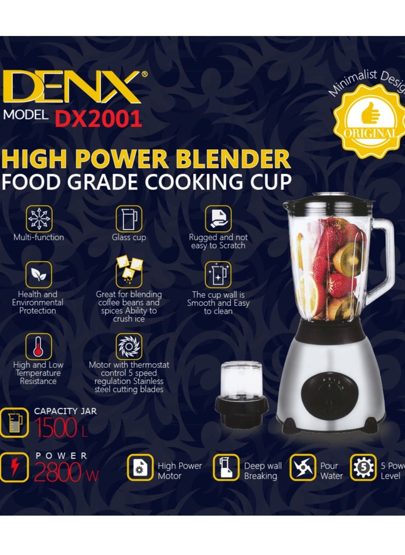 Denx - High Power Electric Blender with Grain Grinder 2800W-1.5L - Image 1