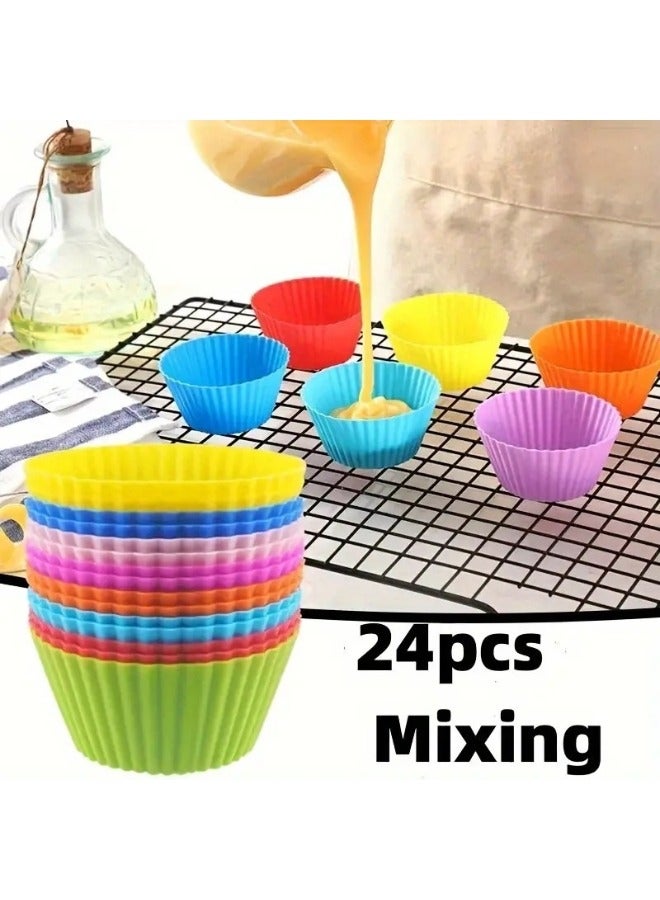 FALMER 24Pieces Of Reusable Silicone Muffin Cupcake Cups, 7Cm Multicolored - Image 1