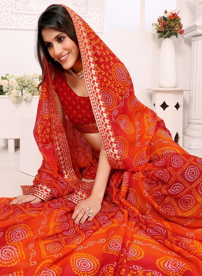 Yashika Women's latest Georgette Saree With Lace and Blouse Material (AZ-YS-P1-AACHAL RED) - Image 2