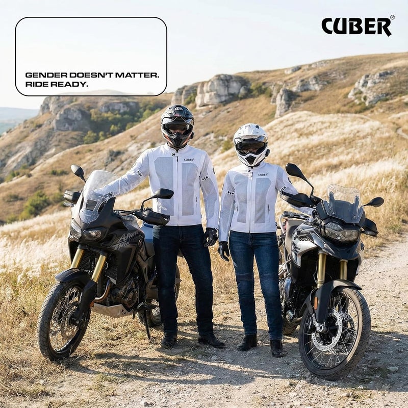 CUBER Hi-Vis Breathable Mesh Motorcycle Jacket for Men with CE Armor - Summer Riding Gear (White, Large) - Image 4