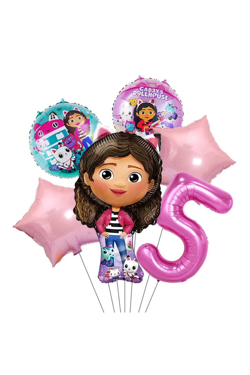set 5 Gabby Dollhouse Cat Cartoon Balloon 1-9 Year Old Girl Birthday Party Decoration Baby Shower Ar