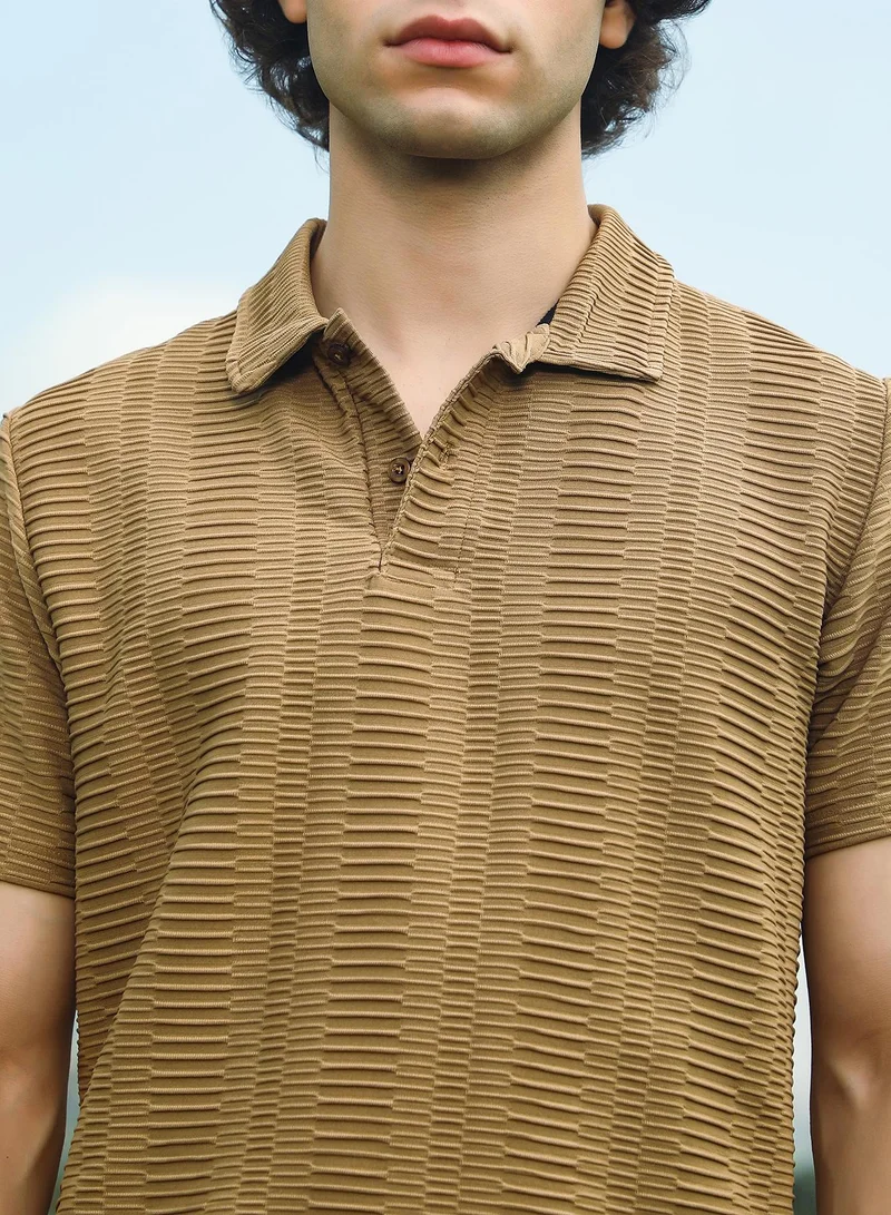 كامبوس سوترا Men's Ash Brown Flatten-Ruched Polo T-Shirt