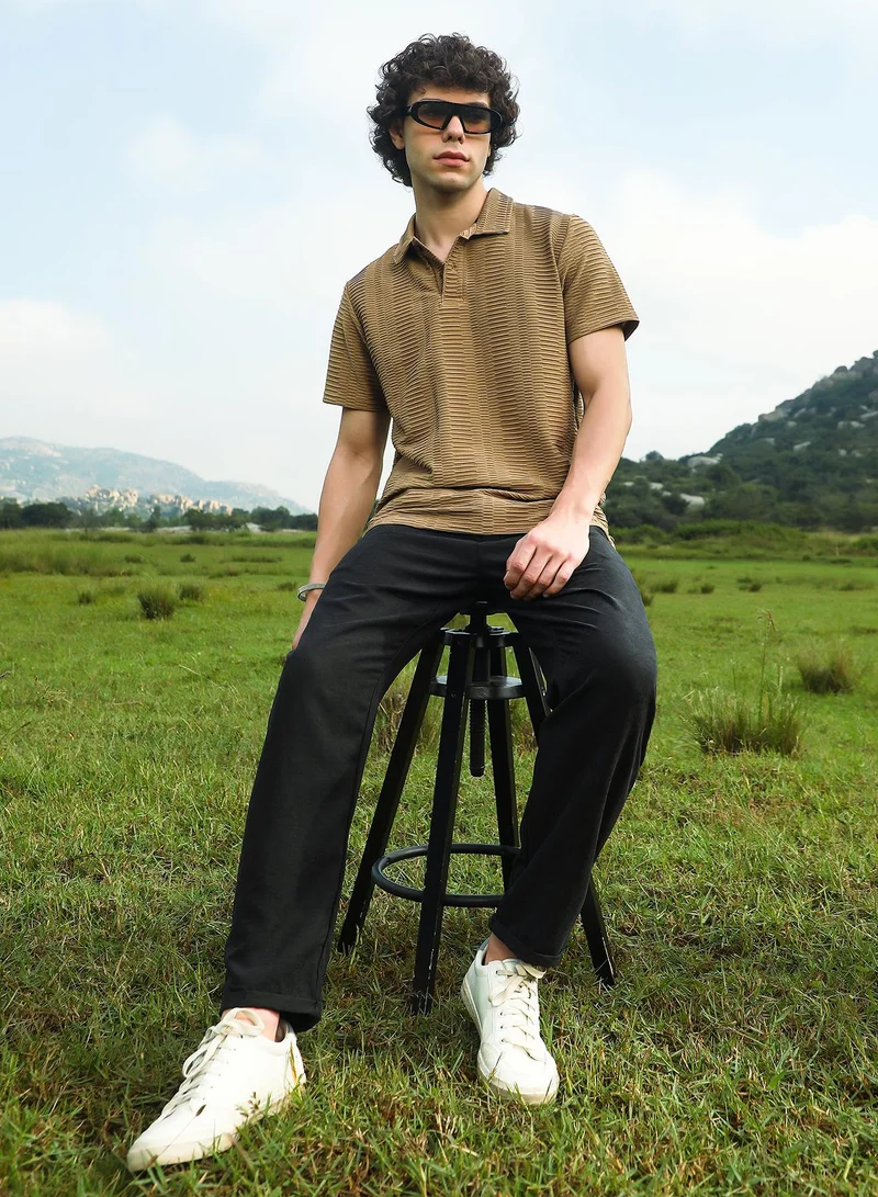 كامبوس سوترا Men's Ash Brown Flatten-Ruched Polo T-Shirt