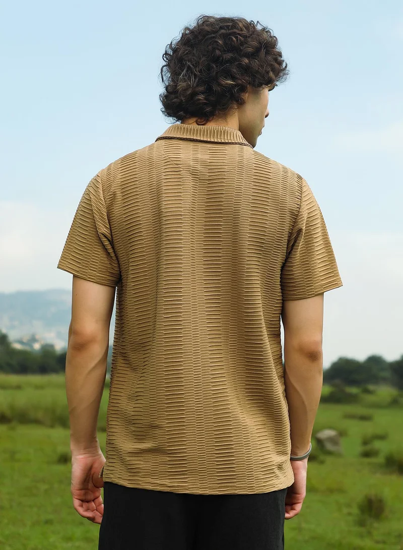 كامبوس سوترا Men's Ash Brown Flatten-Ruched Polo T-Shirt