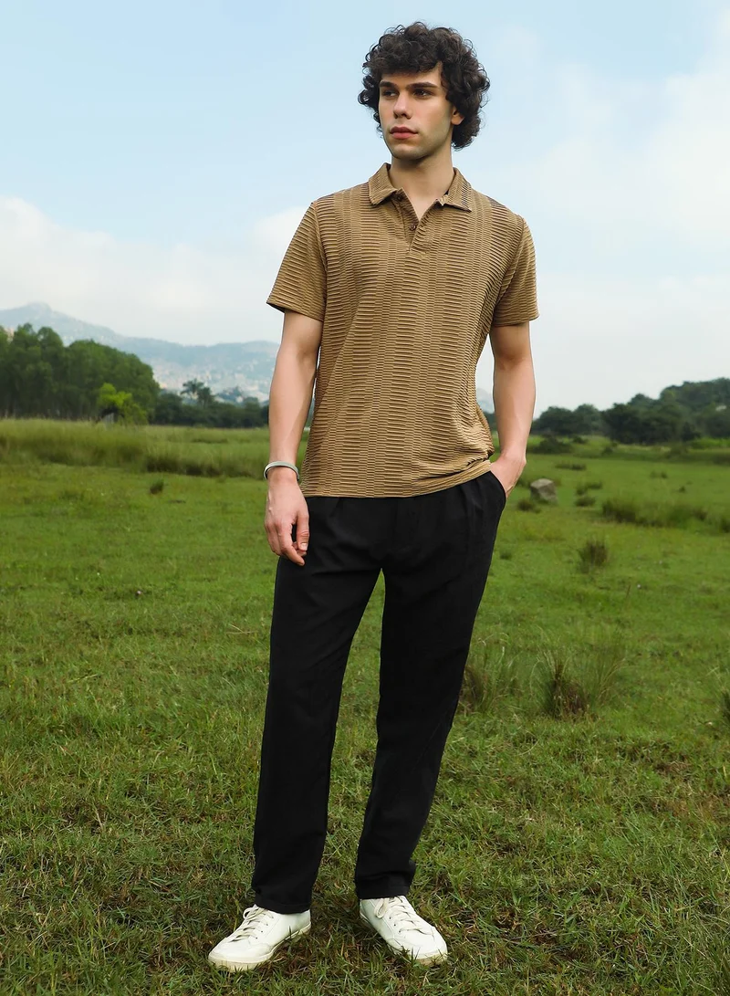 كامبوس سوترا Men's Ash Brown Flatten-Ruched Polo T-Shirt