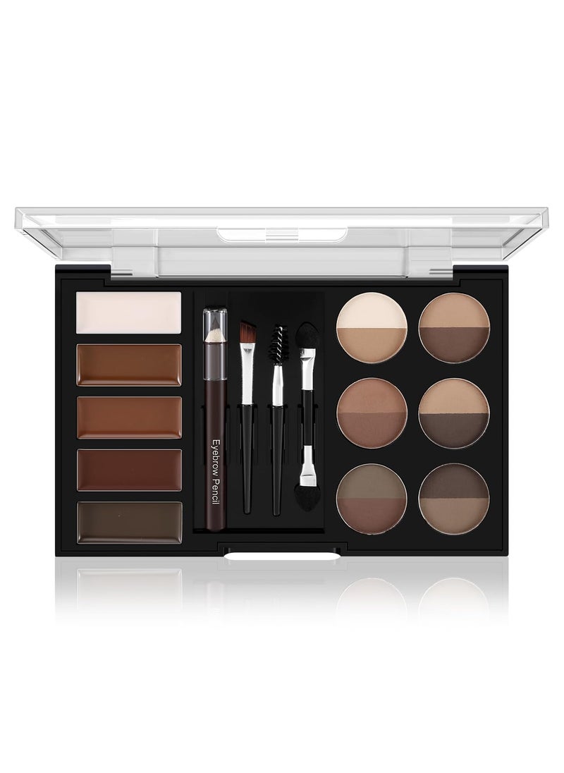 Apooliy Eyebrow Powder Palette Set  12 Colors 5 Mascaras 4 Stencils Brush  Pencil Volumizing Gel for Natural Brows 