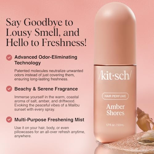 Kitsch Hair Perfume for Women - Amber Shores | Clean, Deodorizing & Patented Odor-Eliminating Technology Hair Spray & Body Mist - Freshen Hair, Body & Pillows - Woody Aquatic Scent - 50mL - Image 2
