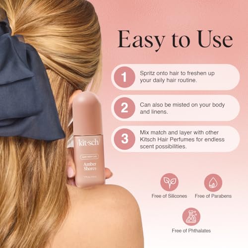 Kitsch Hair Perfume for Women - Amber Shores | Clean, Deodorizing & Patented Odor-Eliminating Technology Hair Spray & Body Mist - Freshen Hair, Body & Pillows - Woody Aquatic Scent - 50mL - Image 4