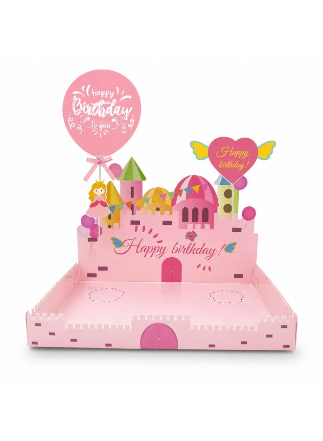 7 Pcs Princess Theme Dessert Box Set, Pink Gift Hamper Cupcake Tray with Birthday Balloon Pick, Castle Design Treat Box and Party Display Décor - Image 1