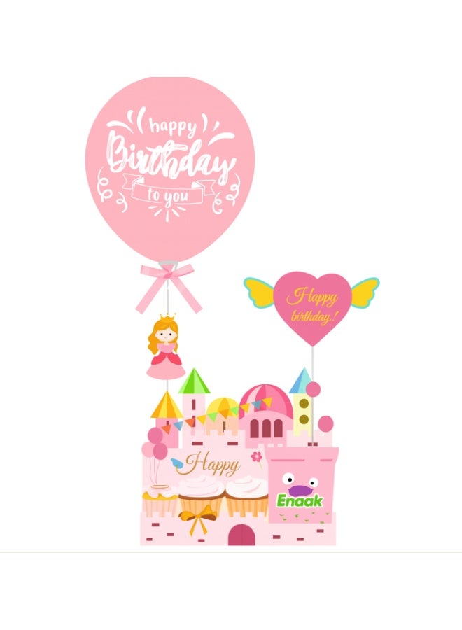 7 Pcs Princess Theme Dessert Box Set, Pink Gift Hamper Cupcake Tray with Birthday Balloon Pick, Castle Design Treat Box and Party Display Décor - Image 2
