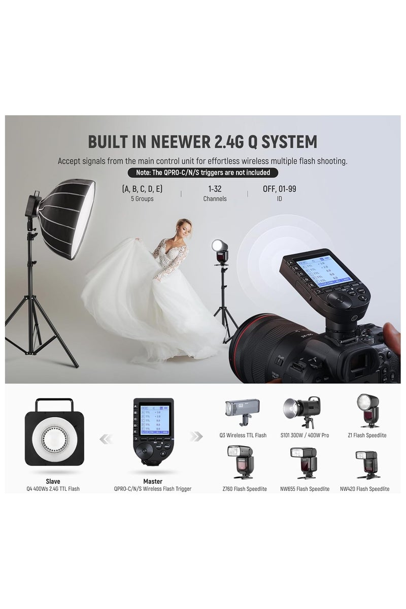 Neewer NEEWER Q4 400 Ws 2.4 G TTL Outdoor Studio Flash with Rechargeable Battery – Bowens Mount, High-Speed Sync, Modeling Lamp (UK) - Image 5