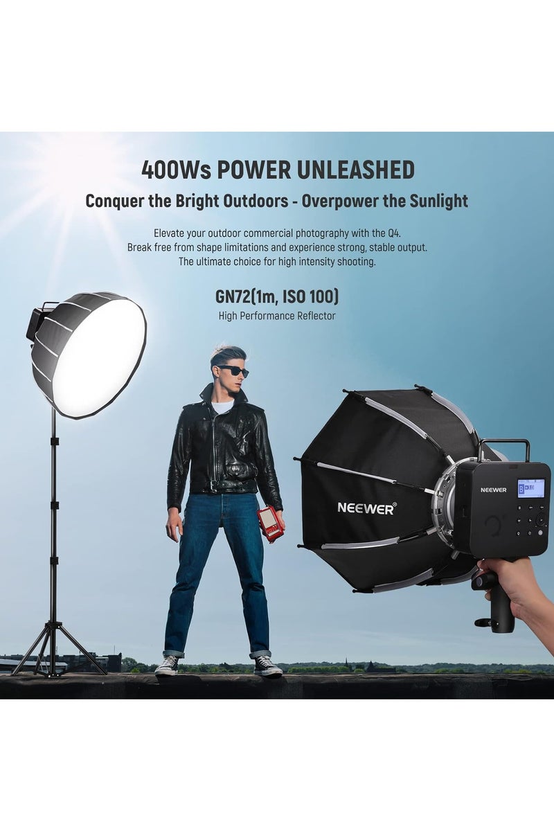 Neewer NEEWER Q4 400 Ws 2.4 G TTL Outdoor Studio Flash with Rechargeable Battery – Bowens Mount, High-Speed Sync, Modeling Lamp (UK) - Image 2