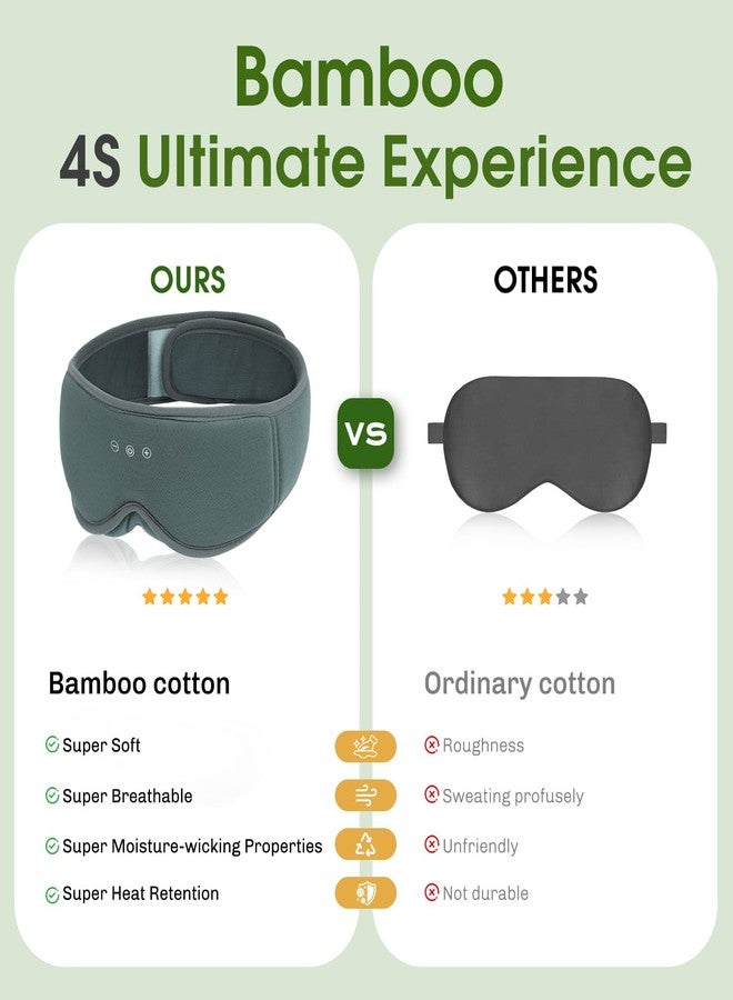 ZHENYEMEI Bamboo Cotton Large Sleep Mask with Bluetooth Wireless Headphones - Blackout Eye Mask for Sleeping 3D Contoured Sleep Eye Cover Headband Ear Plugs Low Noise Hook for Men Women Better Experience (Grey - Image 2