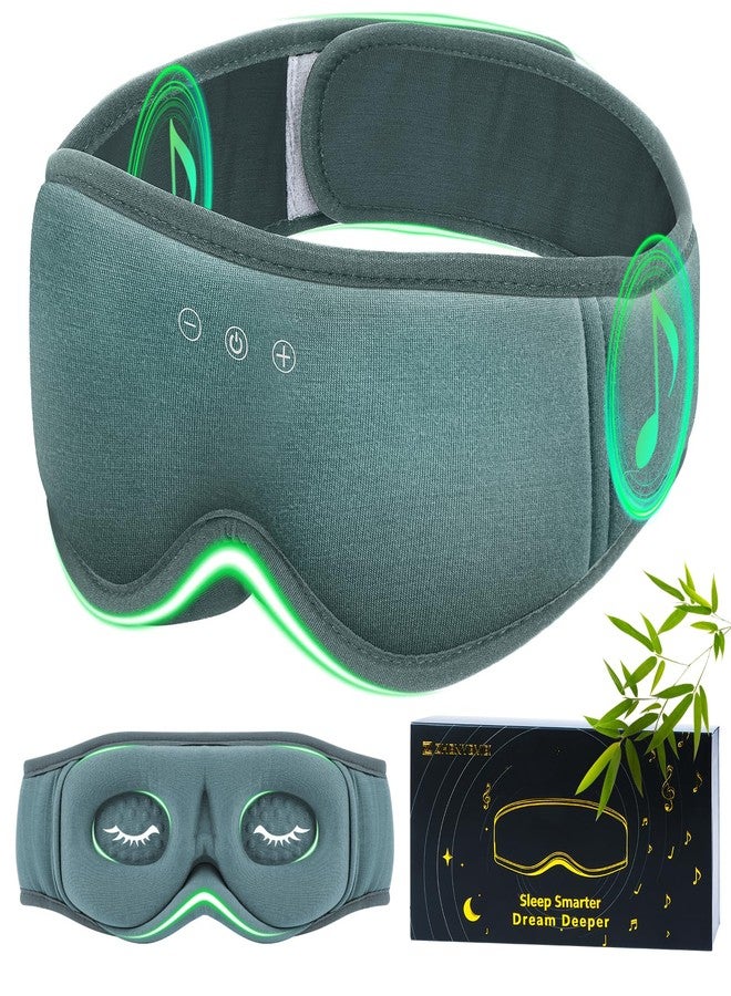 ZHENYEMEI Bamboo Cotton Large Sleep Mask with Bluetooth Wireless Headphones - Blackout Eye Mask for Sleeping 3D Contoured Sleep Eye Cover Headband Ear Plugs Low Noise Hook for Men Women Better Experience (Grey - Image 1