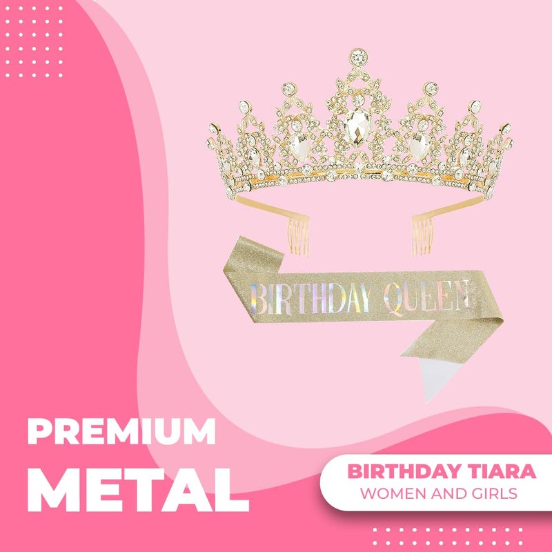 Papoopy Birthday Tiara Crown with Sash for Women, Headband Hair Accessories for Wedding Party Costume - Image 2