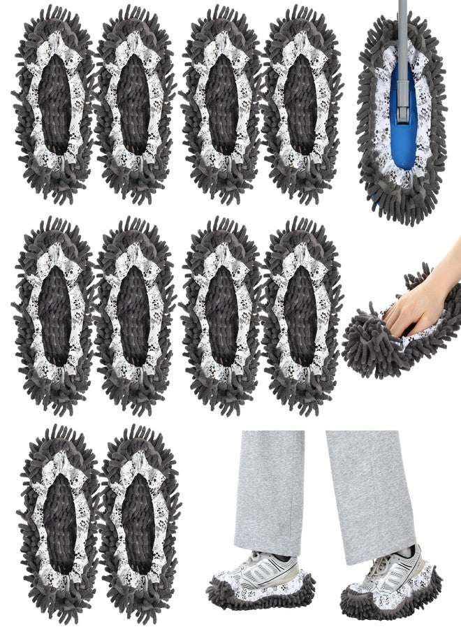 JOUTYFOR 10 Pcs Mop Slippers Socks Floor Cleaning, 5 Pairs Microfiber Shoe Covers Dust Soft Washable Reusable Foot Socks for Woman Man House Kitchen (Grey) - Image 1