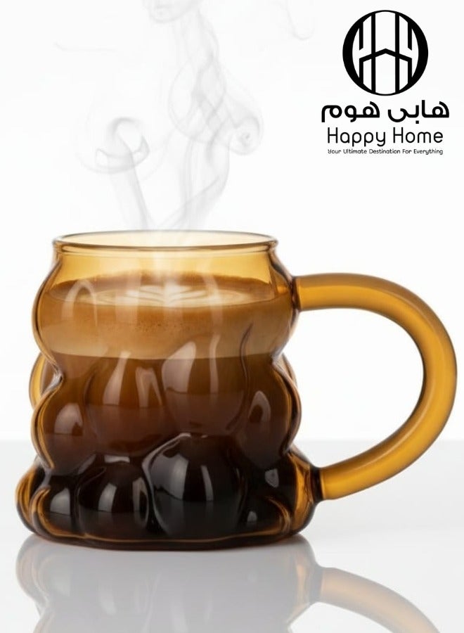 هابي هوم مج بابلز بمقبض زجاج لشرب العصائر والنسكافيه والايس كوفي (١قطعه- 350 مل-عسلى) - Image 1