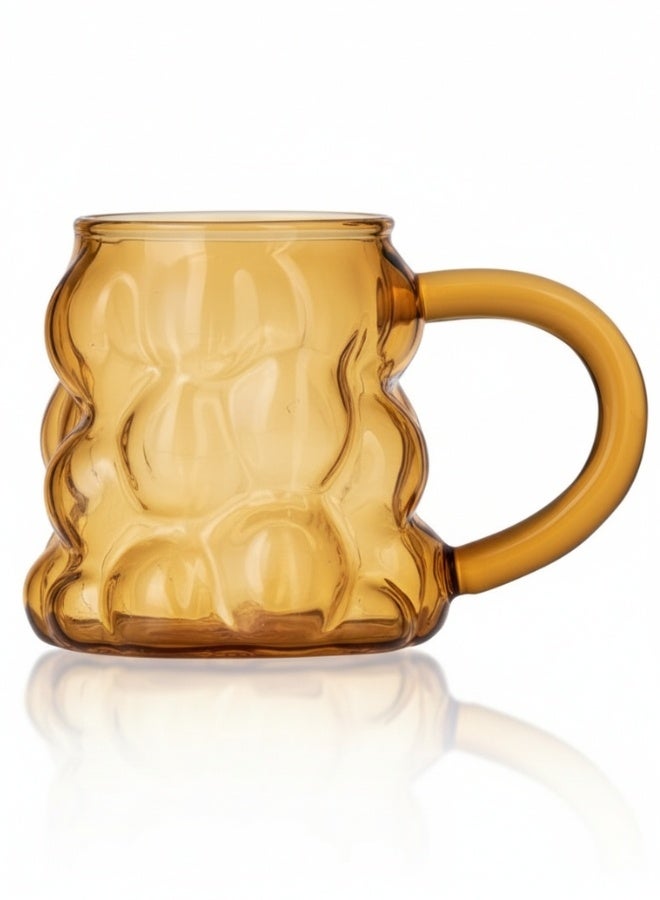 هابي هوم مج بابلز بمقبض زجاج لشرب العصائر والنسكافيه والايس كوفي (١قطعه- 350 مل-عسلى) - Image 2