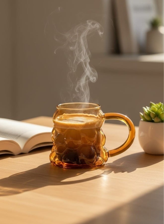 هابي هوم مج بابلز بمقبض زجاج لشرب العصائر والنسكافيه والايس كوفي (١قطعه- 350 مل-عسلى) - Image 3