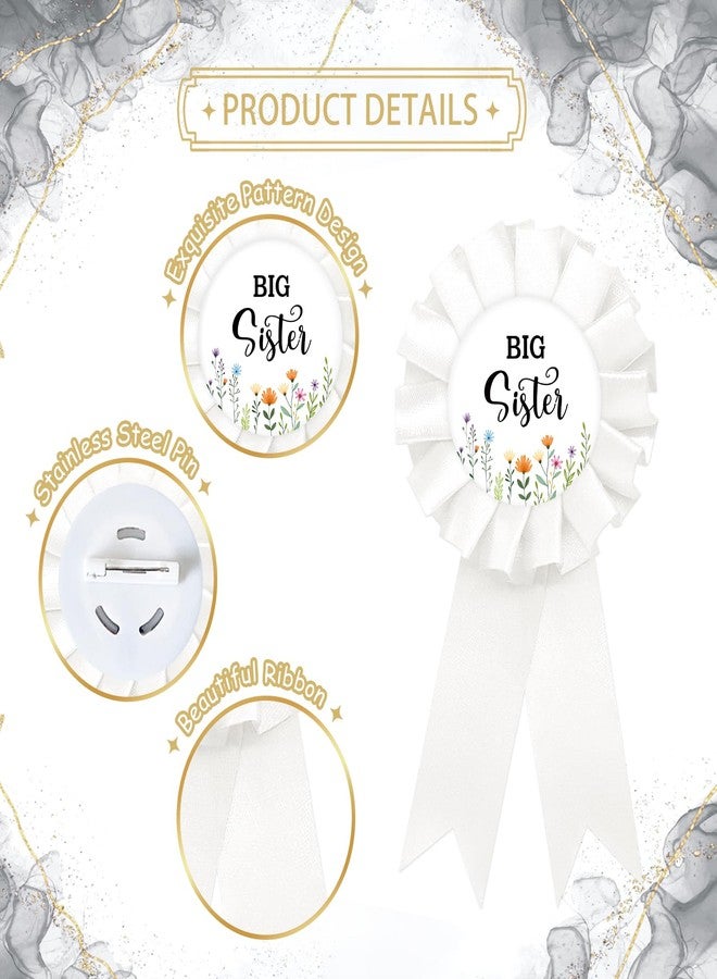 SUPERLUBY Wildflower Big Sister Tinplate Badge Pin, Floral Sister to Pin, Happy Birthday Button for Girl, White Rosette Birthday Girl Award Ribbon, Baby In Bloom Baby Shower Party Favors - Image 3