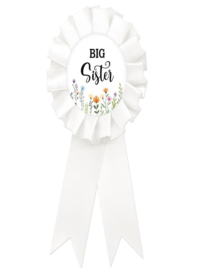 SUPERLUBY Wildflower Big Sister Tinplate Badge Pin, Floral Sister to Pin, Happy Birthday Button for Girl, White Rosette Birthday Girl Award Ribbon, Baby In Bloom Baby Shower Party Favors - Image 1