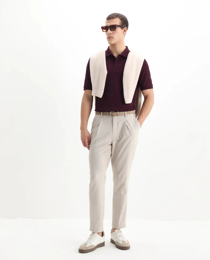 Rare Rabbit Rare Rabbit Men Elixir Maroon Cotton Lycra Fabric Short Sleeve Collared Neck Button Closure Plain Polo