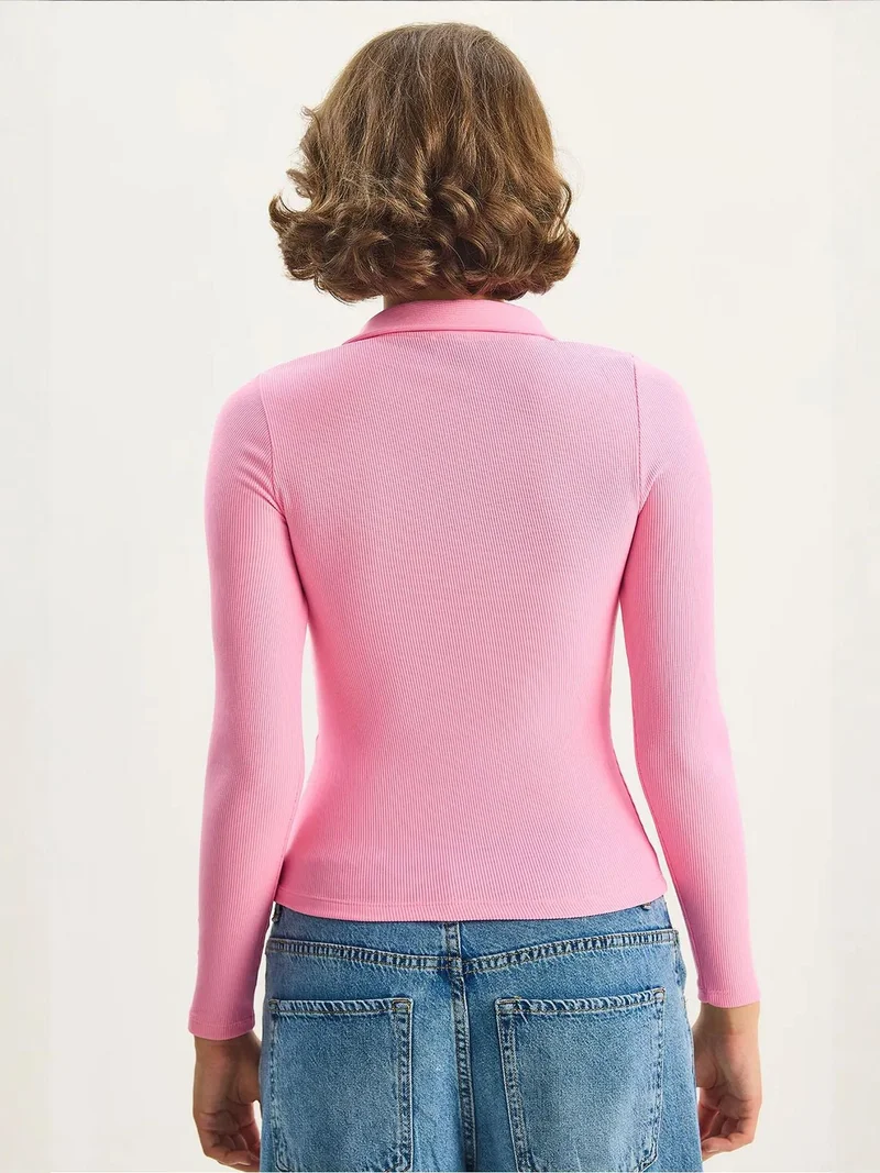 Bianco Lucci LUCCI Slim Fit Zipper Collar Blouse