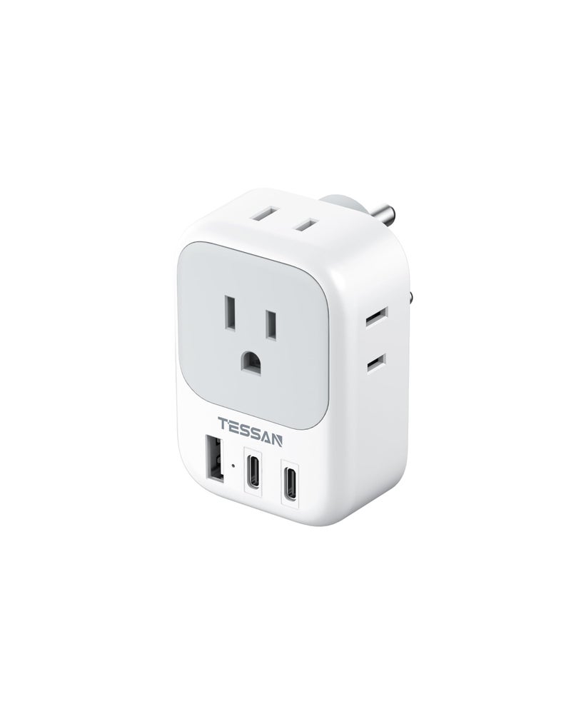 TESSAN US to India Plug Adapter Type D Travel Adapter with 4 Outlets 3 USB 2 USBC Power Adaptor for USA to India Nepal Maldives Pakistan Bangladesh Sri Lanka Bhutan Yemen