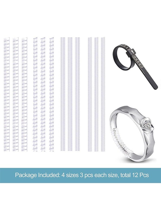12 Pack Ring Sizer Adjuster for Loose Rings with Black Measuring Ruler, Guards, Spacers  Tighteners, Fits Bands Up to 6mm, Reduces Size by 0.5-1.5, Invisible Design for Women  Men - Image 2