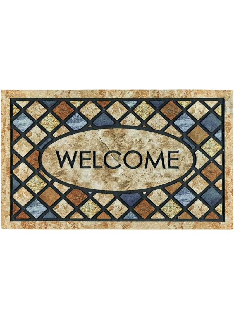 Welcome Door Mat 24x 36 Inch Front Doormat Outdoors for Home Entrance Outdoors Mat for Outside Entry Way Doormat Entry Rugs, Heavy Duty Non Slip Rubber Back Low Profile,Blue Welcome - Image 1