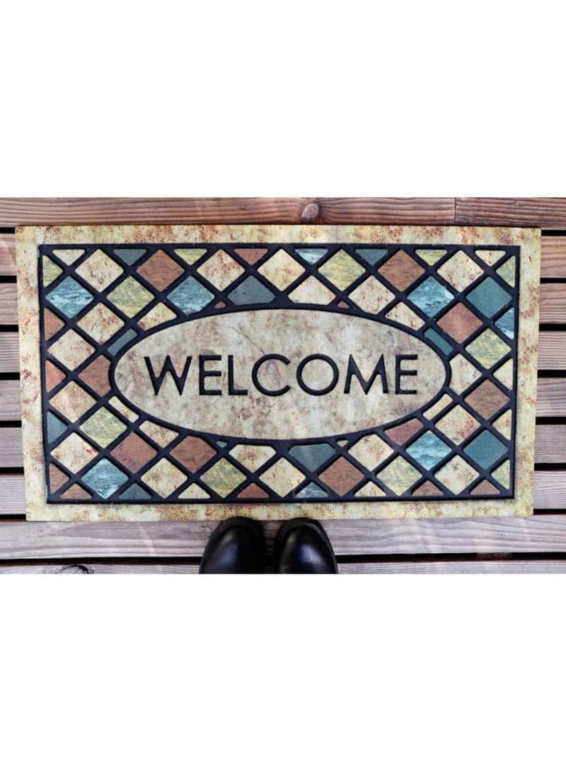 Welcome Door Mat 24x 36 Inch Front Doormat Outdoors for Home Entrance Outdoors Mat for Outside Entry Way Doormat Entry Rugs, Heavy Duty Non Slip Rubber Back Low Profile,Blue Welcome - Image 2