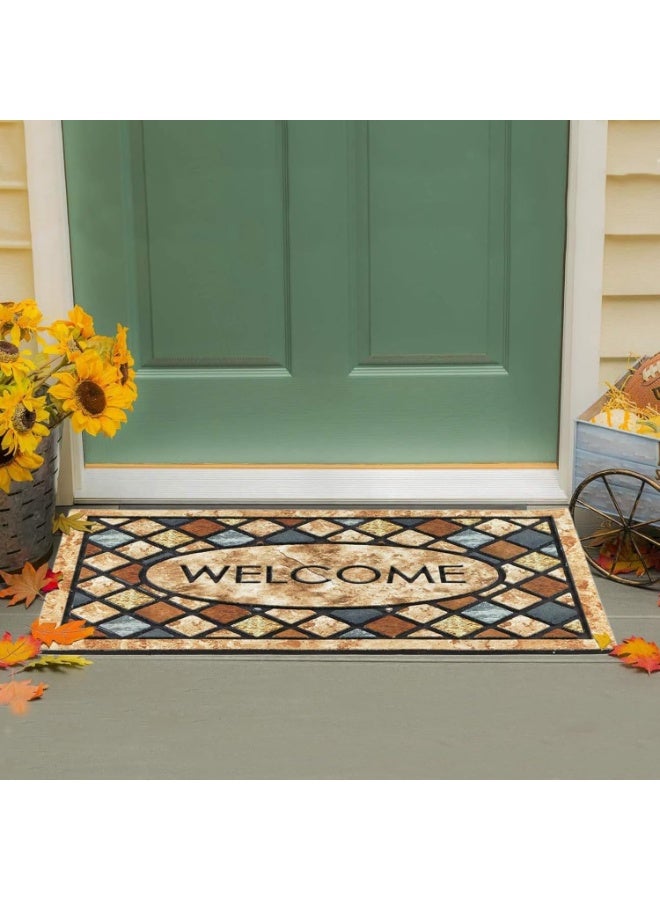 Welcome Door Mat 24x 36 Inch Front Doormat Outdoors for Home Entrance Outdoors Mat for Outside Entry Way Doormat Entry Rugs, Heavy Duty Non Slip Rubber Back Low Profile,Blue Welcome - Image 3