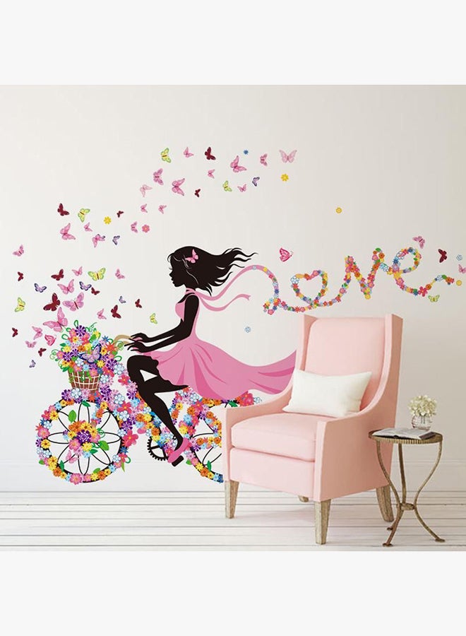 إسكدنيا ملصق جداري على شكل فتاة تركب دراجة هوائية بنقشة الزهور متعدد الألوان 60x90Ø³Ù†ØªÙŠÙ…ØªØ± - Image 4