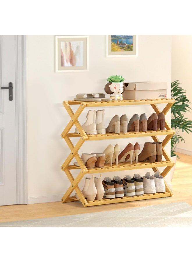 4 Tier Shoe Rack, Multi Tier  Bamboo Shoe Organizer Rack Multifunctional Storage Free Standing Shoe Shelf - Image 2