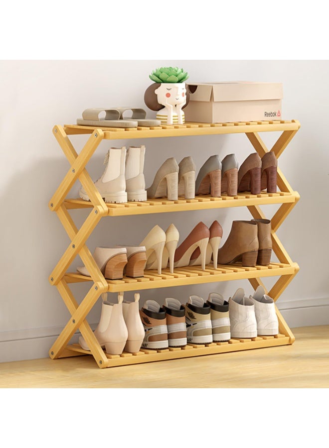 4 Tier Shoe Rack, Multi Tier  Bamboo Shoe Organizer Rack Multifunctional Storage Free Standing Shoe Shelf - Image 1