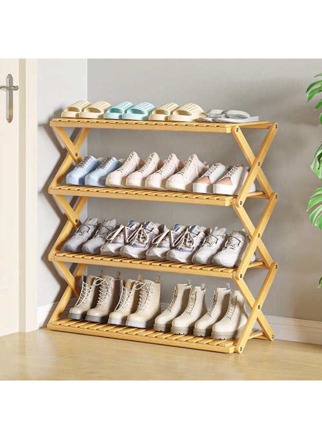 4 Tier Shoe Rack, Multi Tier  Bamboo Shoe Organizer Rack Multifunctional Storage Free Standing Shoe Shelf - Image 3