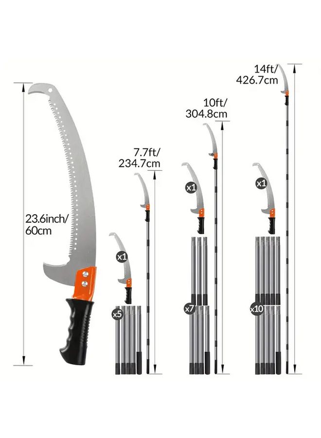 14ft Heavy Duty Pole Saw With Alloy Steel Blade For Tree Trimming Gardening - Image 3