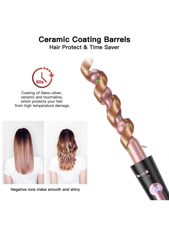 USHOW مكواة تجعيد الشعر، مجموعة 5 في 1 من عصا تجعيد الشعر، مكواة تجعيد الشعر ذات التسخين الفوري مع 5 أسطوانات سيراميك تورمالين قابلة للتبديل (0.35 بوصة إلى 1.25 بوصة)، شاشة عرض LCD للحرارة، 12 درجة حرارة قابلة للتعديل، تتضمن قفازًا - Image 3