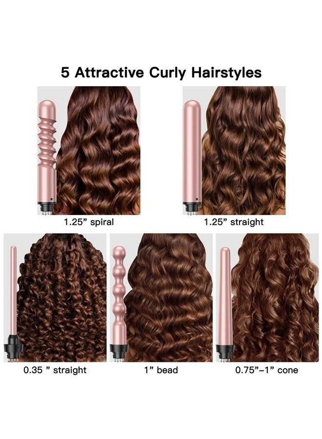 USHOW مكواة تجعيد الشعر، مجموعة 5 في 1 من عصا تجعيد الشعر، مكواة تجعيد الشعر ذات التسخين الفوري مع 5 أسطوانات سيراميك تورمالين قابلة للتبديل (0.35 بوصة إلى 1.25 بوصة)، شاشة عرض LCD للحرارة، 12 درجة حرارة قابلة للتعديل، تتضمن قفازًا - Image 1