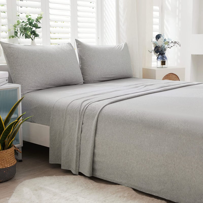 LIFETOWN LIFETOWN 100% Jersey Knit Cotton Bed Sheet Ultra Soft T-Shirt Feel Bedding Sheet 1 Piece Flat Sheet Breathable Wrinkle-Free (Light Grey  Queen) - Image 1