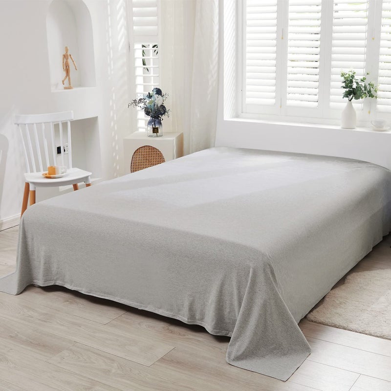 LIFETOWN LIFETOWN 100% Jersey Knit Cotton Bed Sheet Ultra Soft T-Shirt Feel Bedding Sheet 1 Piece Flat Sheet Breathable Wrinkle-Free (Light Grey  Queen) - Image 5